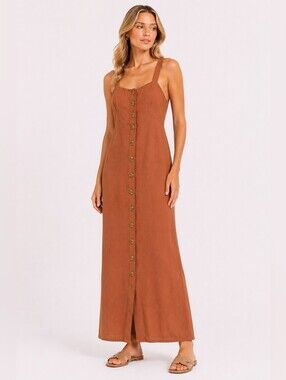 NWT Forever 21 Size S Rust Button-Front Maxi Dress with Square Neck